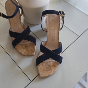 Stuart Weitzman Women's Navy Cork Strap Sandals